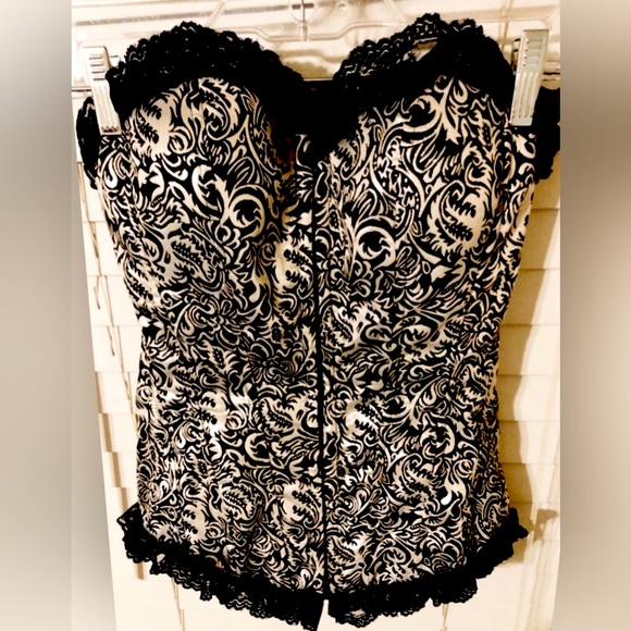 Vintage tapestry Corset with lace & boning by Shirley of Hollywood corset L GUC - Picture 1 of 11